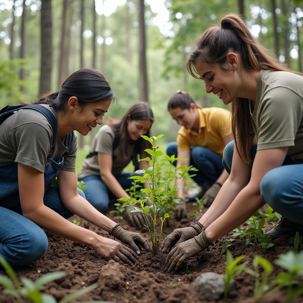 Conservation volunteers planting trees